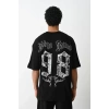 Biçomi Unisex Baskılı Oversize T-Shirt - Siyah