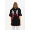 Biçomi Unisex Baskılı Oversize T-Shirt - Siyah
