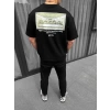 Biçomi Unisex Baskılı Oversize T-Shirt - Siyah