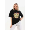 Biçomi Unisex Baskılı Oversize T-Shirt - Siyah