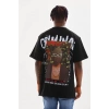 Biçomi Unisex Baskılı Oversize T-Shirt - Siyah