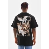 Biçomi Unisex Baskılı Oversize T-Shirt - Siyah
