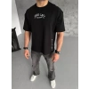Biçomi Unisex Baskılı Oversize T-Shirt - Siyah