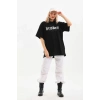 Biçomi Unisex Baskılı Oversize T-Shirt - Siyah