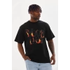 Biçomi Unisex Baskılı Oversize T-Shirt - Siyah