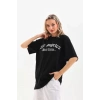 Biçomi Unisex Baskılı Oversize T-Shirt - Siyah