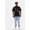 Biçomi Unisex Baskılı Oversize T-Shirt - Siyah