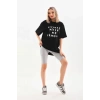 Biçomi Unisex Baskılı Oversize T-Shirt - Siyah