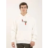 Biçomi Unisex Baskılı Oversize Üç İplik Kapüşonlu Sweatshirt - Beyaz