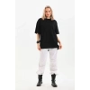 Biçomi Unisex Bisiklet Yaka 20/1 Düz Oversize T-Shirt - Siyah