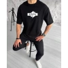 Biçomi Unisex Bisiklet Yaka Baskılı Double Oversize T-Shirt - Siyah