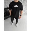 Biçomi Unisex Bisiklet Yaka Baskılı Double Oversize T-Shirt - Siyah