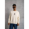 Biçomi Unisex Bisiklet Yaka Baskılı Oversize Sweatshirt - Beyaz