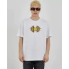 Biçomi Unisex Bisiklet Yaka Baskılı Oversize T-Shirt - Beyaz