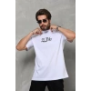 Biçomi Unisex Bisiklet Yaka Baskılı Oversize T-Shirt - Beyaz
