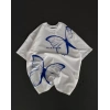Biçomi Unisex Bisiklet Yaka Baskılı Oversize T-Shirt - Beyaz