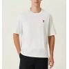Biçomi Unisex Bisiklet Yaka Baskılı Oversize T-Shirt - Beyaz