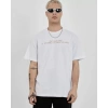 Biçomi Unisex Bisiklet Yaka Baskılı Oversize T-Shirt - Beyaz