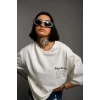 Biçomi Unisex Bisiklet Yaka Baskılı Oversize T-Shirt - Beyaz