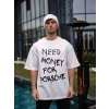 Biçomi Unisex Bisiklet Yaka Baskılı Oversize T-Shirt - Beyaz