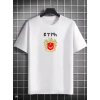 Biçomi Unisex Bisiklet Yaka Baskılı Oversize T-Shirt - Beyaz