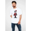 Biçomi Unisex Bisiklet Yaka Baskılı Oversize T-Shirt - Beyaz