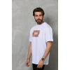 Biçomi Unisex Bisiklet Yaka Baskılı Oversize T-Shirt - Beyaz