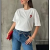 Biçomi Unisex Bisiklet Yaka Baskılı Oversize T-Shirt - Beyaz