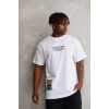 Biçomi Unisex Bisiklet Yaka Baskılı Oversize T-Shirt - Beyaz