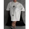 Biçomi Unisex Bisiklet Yaka Baskılı Oversize T-Shirt - Beyaz