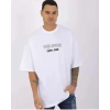 Biçomi Unisex Bisiklet Yaka Baskılı Oversize T-Shirt - Beyaz