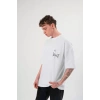Biçomi Unisex Bisiklet Yaka Baskılı Oversize T-Shirt - Beyaz
