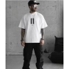 Biçomi Unisex Bisiklet Yaka Baskılı Oversize T-Shirt - Beyaz