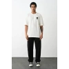 Biçomi Unisex Bisiklet Yaka Baskılı Oversize T-Shirt - Beyaz