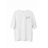 Biçomi Unisex Bisiklet Yaka Baskılı Oversize T-Shirt - Beyaz