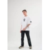 Biçomi Unisex Bisiklet Yaka Baskılı Oversize T-Shirt - Beyaz