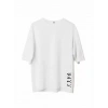 Biçomi Unisex Bisiklet Yaka Baskılı Oversize T-Shirt - Beyaz