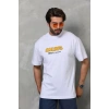 Biçomi Unisex Bisiklet Yaka Baskılı Oversize T-Shirt - Beyaz
