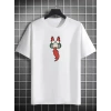 Biçomi Unisex Bisiklet Yaka Baskılı Oversize T-Shirt - Beyaz