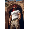 Biçomi Unisex Bisiklet Yaka Baskılı Oversize T-Shirt - Beyaz
