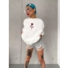 Biçomi Unisex Bisiklet Yaka Baskılı Oversize T-Shirt - Beyaz