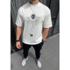 Biçomi Unisex Bisiklet Yaka Baskılı Oversize T-Shirt - Beyaz
