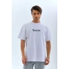 Biçomi Unisex Bisiklet Yaka Baskılı Oversize T-Shirt - Beyaz