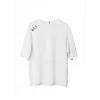 Biçomi Unisex Bisiklet Yaka Baskılı Oversize T-Shirt - Beyaz