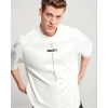 Biçomi Unisex Bisiklet Yaka Baskılı Oversize T-Shirt - Beyaz