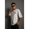 Biçomi Unisex Bisiklet Yaka Baskılı Oversize T-Shirt - Beyaz