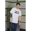 Biçomi Unisex Bisiklet Yaka Baskılı Oversize T-Shirt - Beyaz