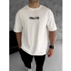Biçomi Unisex Bisiklet Yaka Baskılı Oversize T-Shirt - Beyaz