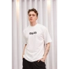 Biçomi Unisex Bisiklet Yaka Baskılı Oversize T-Shirt - Beyaz