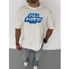 Biçomi Unisex Bisiklet Yaka Baskılı Oversize T-Shirt - Beyaz